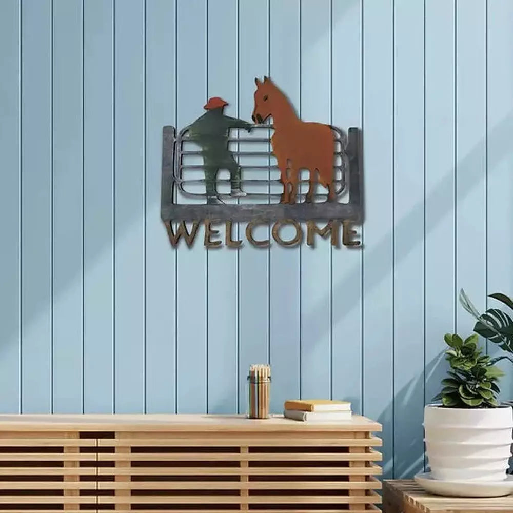 Man With A Horse Welcome Wall Art