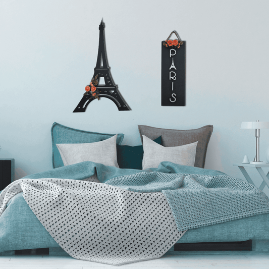 3D Eiffel Tower and Paris Wooden Wall Art Set of 2