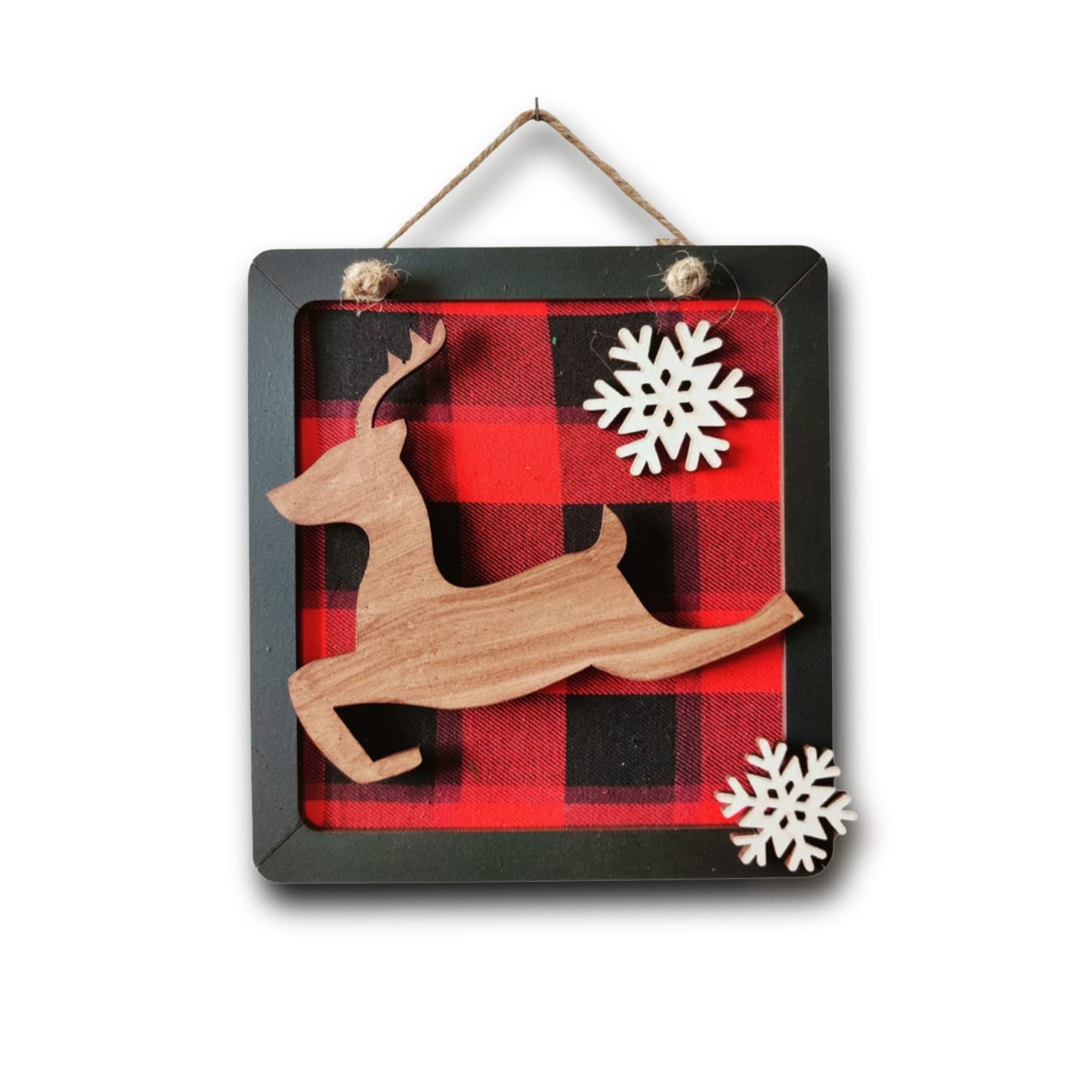 Reindeer & Flakes Square Hanging Ornament